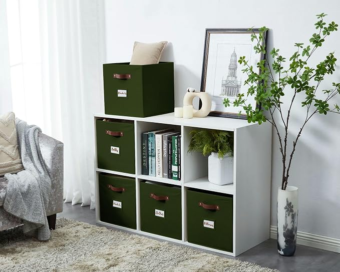 DECOMOMO Storage Baskets, 13x15x13 Storage Cube Bins with Labels for Organizing Shelves Kallax (Kallax / 4pcs, Olive Green) - Image 2