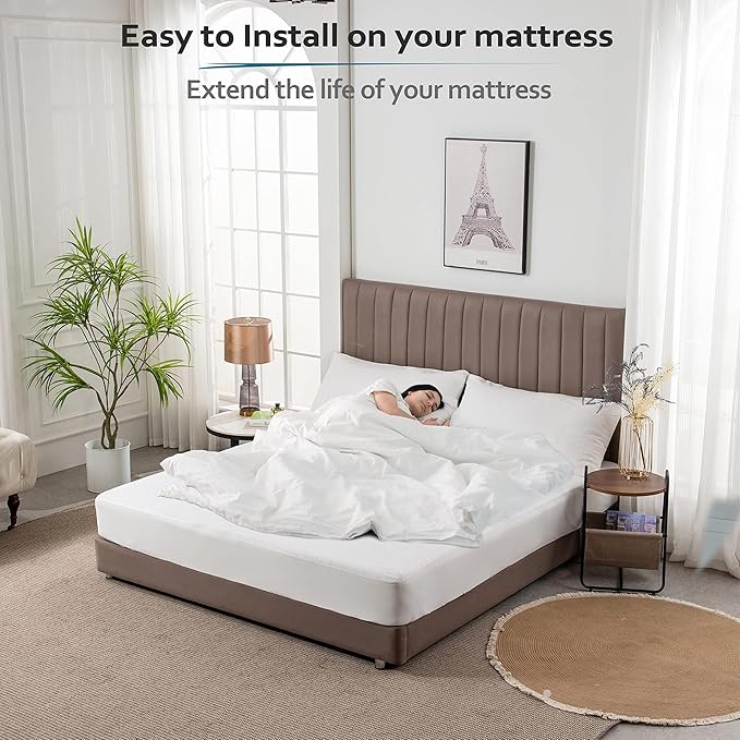 PlushDeluxe Twin-XL Cotton Mattress Protector – Waterproof Cover with Fitted Sheet Design – Soft and Durable Mattress Pad for Noiseless Sleep – Easy to Install and Clean