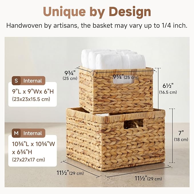 StorageWorks Wicker Storage Basket, Water Hyacinth Basket for Organizing, Decorative Water Hyacinth Storage Baskets, Set of 2, Large and Small - Image 3