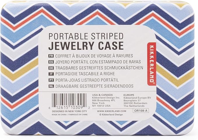 Kikkerland Portable Striped Travel Jewelry Storage Case with Mirror - OR108-A Random Style - Image 5