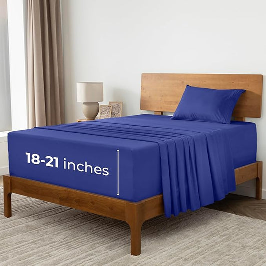 Mellanni Extra Deep Twin XL Sheets - 3 PC Iconic Collection Bedding - Hotel Luxury, Ultra Soft, Cooling Bed Sheets - Wrinkle, Fade, Stain Resistant (Twin Extra Long, Royal Blue)