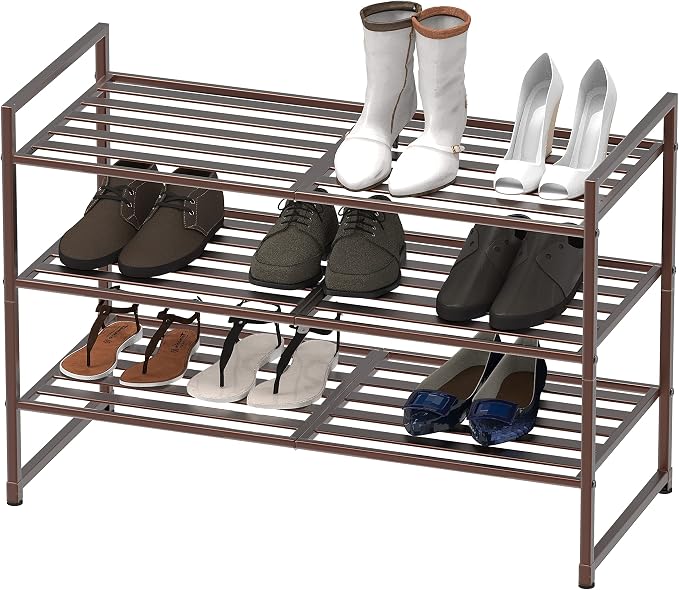 Simple Houseware 3-Tier Stackable Metal Panel Shoes Rack, Bronze - Image 4