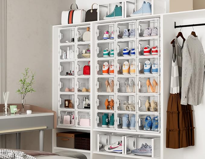 Shoe Storage, 12 Pack X-Large Shoe Organizer for Closet, Shoe Boxes Clear Plastic Stackable Shoe Storage Boxes for Size 13 - Image 7