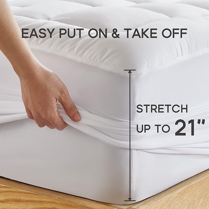 Sonive Twin XL Mattress Protector, Mattress Topper up to 21 Inches Deep Pocket, Soft Mattress Pad Microfiber Fitted Mattress Breathable Mattress Cover Machine Washable White