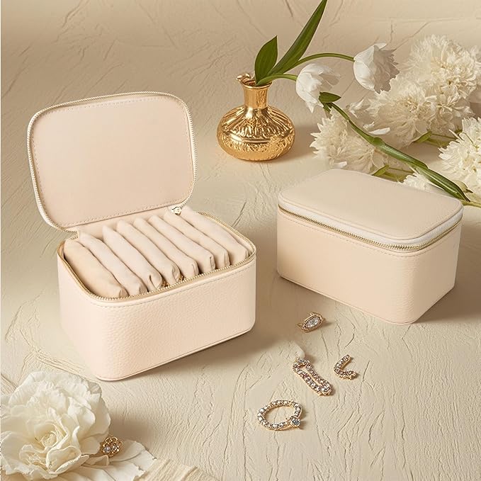 Travel Jewelry Case, Small Travel Jewelry Box with 8 Velvet Jewelry Bag Mini Pouch, Portable Travel Jewelry Organizer for Rings Earrings Necklaces (Beige 8 Pcs) - Image 7