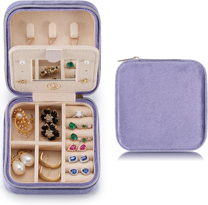 TRODANCE Plush Velvet Travel Jewelry Case Organizer, Small Travel Jewelry Box,Portable Jewelry Box Travel Mini Organizer Portable Display Storage Box For Rings Earrings Necklaces (Periwinkle Blue) by TRODANCE