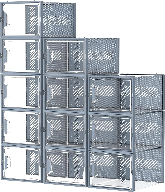 SIMPDIY Shoe Storage, 12 Pack X-Large Shoe Organizer for Closet, Shoe Boxes Clear Plastic Stackable Shoe Storage Boxes for Size 13 - Image 9