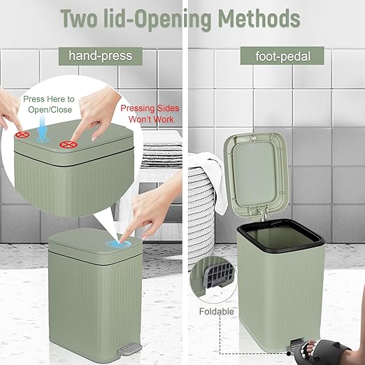 rejomiik Small Bathroom Trash Can with Lid Slim Soft Close Garbage Can Step Wastebasket Container Trash Bin for Office Bedroom Kitchen Living Room (2.6 Gallon Light Green) - Image 3