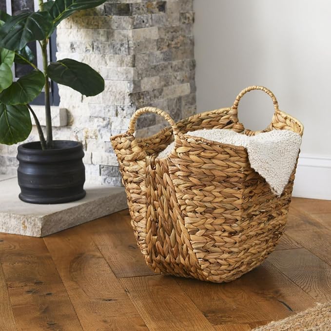 Household Essentials ML-4002 Tall Water Hyacinth Wicker Basket with Handles | Natural, Brown, Natural - Image 9