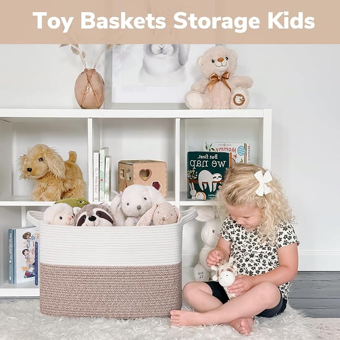 Goodpick Woven Baskets for Organizing, Rectangle Toy Baskets Storage Kids, Rope Storage Basket with Handles, Large Blanket Basket for Living Room, 18 x 14 x 12 Inches - Image 4