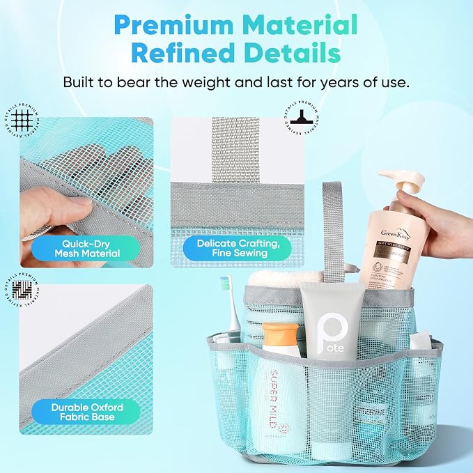EUDELE 2 Pack Mesh Shower Caddy Portable for College Dorm Room Essentials, Shower Caddy Dorm with 8-Pocket Large Capacity,Shower Bag for Beach,Swimming,Gym - Image 3