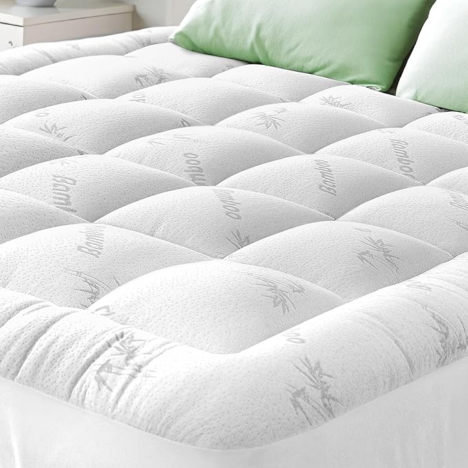 Ultra Soft Twin Size Mattress Topper - Viscose Made from Bamboo Pillow Top Mattress Pad for Back Pain Relief - Naturally Cooling for Hot Sleepers, White