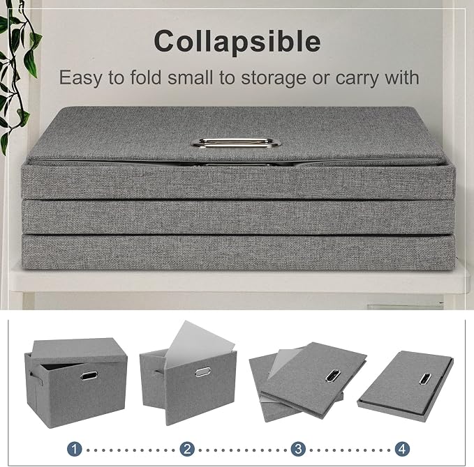 Graciadeco Large 17" 36 Quart Collapsible Stackable Storage Bins with Lids, 1 Pack Grey Foldable Fabric Closet Storage Boxes with Lids, 4 Handles Heavy-duty Linen Cube Baskets for Bedroom - Image 5