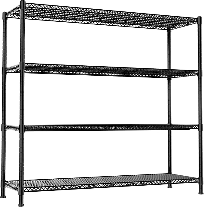 Heavy Duty Shelving, 72.2" H Garage Shelving Unit with Leveling Feet, 4-Tier Adjustable Garage Storage Shelves Metal Rack, Industrial Shelving for Warehaouse Storage, 60" W x 24" D x 72.2" H, Black - Image 8