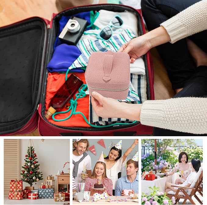 Travel Jewelry Case with Mirror – Small 2-Layer Jewelry Box for Women, Rings and Earrings Necklaces Velvet Organizer Mothers Day Mom Girls Birthday Gifts (Pink) - Image 7