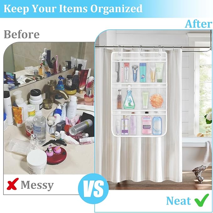 2 Pack Mesh Shower Caddy Hanging Organizer with 7 Pockets, Quick Dry Bathroom Storage Bag, Cruise Cabin and Dorm Essentials for Travel, Toiletry Organizer for Shampoo Soap - Image 6