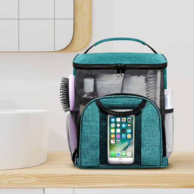Attmu Mesh Shower Caddy Portable Dorm Tote Bag, Quick Dry Hanging Toiletry Bag, Large Capacity Shower Bag for College Dorm Room Essentials for Boys and Girls for Bath Camping (Peacock Green) - Image 7