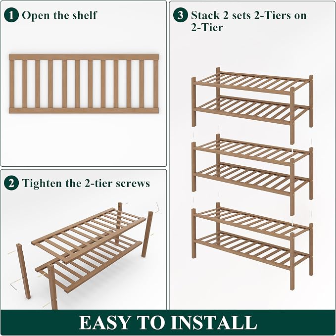 Smiry Shoe Rack, 6 Tier Thick Bamboo Shoe Organizer, Stackable Free Standing Wooden Shoe Storage Shelf for Closet, Entryway, Front Door Entrance, Walnut - Image 5
