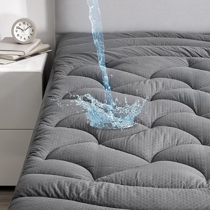 SLEEP ZONE Waterproof Queen Mattress Pad, Soft Mattress Topper, Fitted Mattress Protector Cover with Elastic Deep Pocket 8-21"(Gray, 60x80
