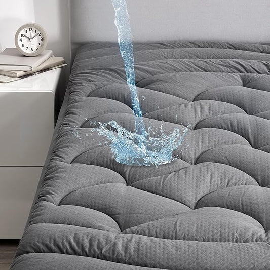 SLEEP ZONE Waterproof Queen Mattress Pad, Soft Mattress Topper, Fitted Mattress Protector Cover with Elastic Deep Pocket 8-21"(Gray, 60x80