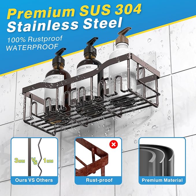 EUDELE Shower Caddy 2 Pack, Adhesive Organizer for Bathroom Storage&Home Decor&Kitchen organizers and storage, No Drilling, Large Capacity, Rustproof Stainless Steel Organizer, Decor Sets - Image 5
