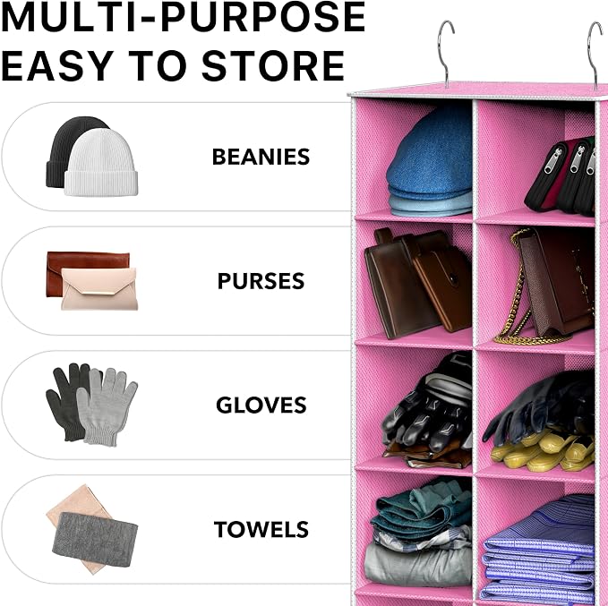 Simple Houseware 20 Section Shelves Hanging Shoes Organizer Holder for Closet, Pink - Image 7