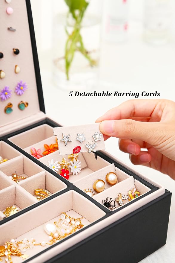 QBestry Womens Earrings Jewelry Box for Girls Jewelry Earring Organizer Box Earring Holder Organizer for Girls Jewelry Organizer Boxes for Women Girls Stud Earrings Organizers Jewelry Box Black - Image 4