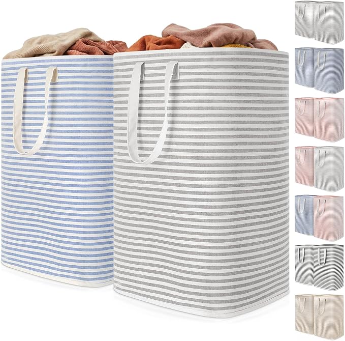 Lifewit 2 Pack Laundry Basket 80L Each, Collapsible Clothes Hamper with Reinforced Handles, Freestanding Waterproof Design for Bedroom and Laundry Room, Grey&Blue 160L Total by Lifewit