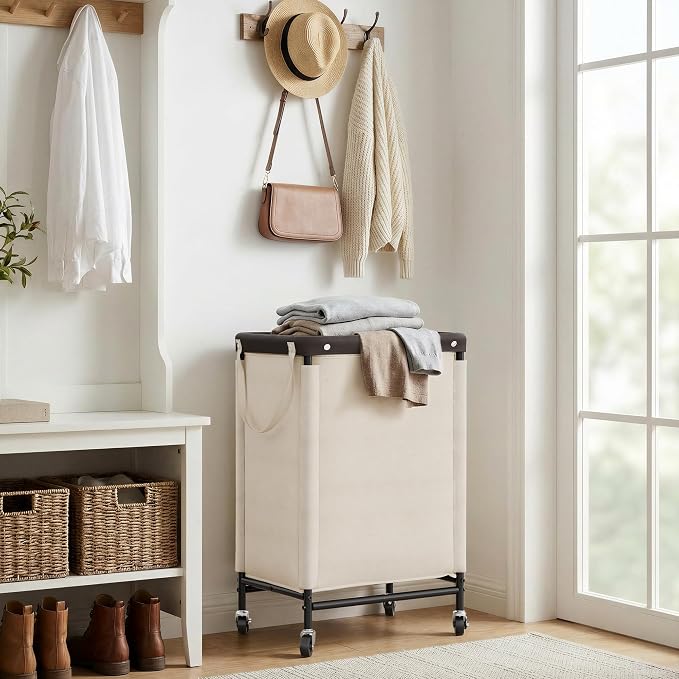 StorageWorks Laundry Hamper, 90L Rolling Laundry Sorter Cart with Removable and Washable Liner Bag, Clothes Hamper with Wheels and Handle for Laundry Room and Bedroom, Beige - Image 6