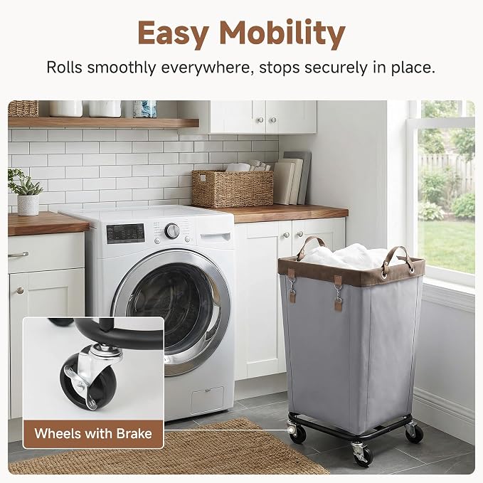 StorageWorks 160L Laundry Basket with Wheels, Large Rolling Hampers for Clothing Organizer, Dirty Clothes Basket for Hotel, Home, Closet, Dorm, Light Grey - Image 4
