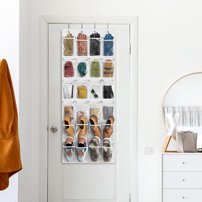 Simple Houseware 24 Pockets Large Clear Pockets Over The Door Hanging Shoe Organizer, White (56" x 22.5") - Image 8