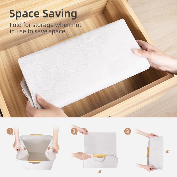 STORAGE MANIAC 3-Pack Large Laundry Hamper, 80L (21.1 Gal) Collapsible Laundry Basket with Bamboo Handles, Freestanding Waterproof Clothes Hamper for Laundry Room, Bedroom, Dorm, Towels, Toys, Beige - Image 6