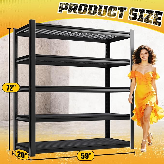 Garage Storage Shelves 5-Tier,Garage Storage System Shelves Adjustable,Storage Shelving for Basement,Pantry,Kitchen,Warehouse (1, 72" H x 59" W x 20" D) - Image 3