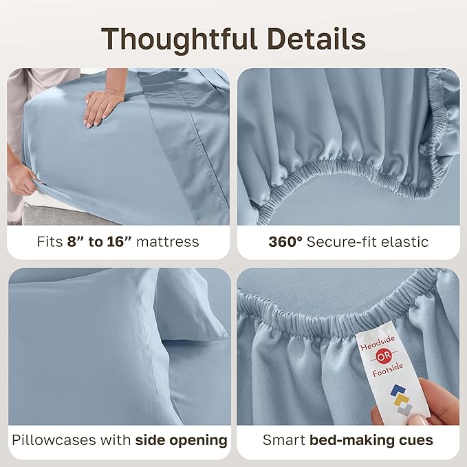California Design Den California King Sheet Set - 100% Cotton, 600 Thread Count Deep Pocket Cal King Sheet Set, Durable Sheets with Soft Sateen Weave - Blue