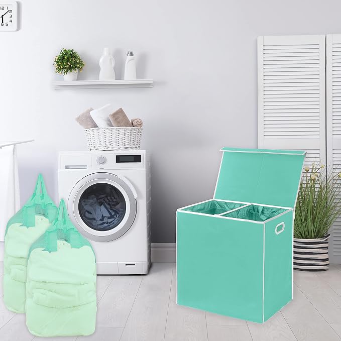 Simple Houseware Double Laundry Hamper with Lid and Removable Bags, Turquoise - Image 2