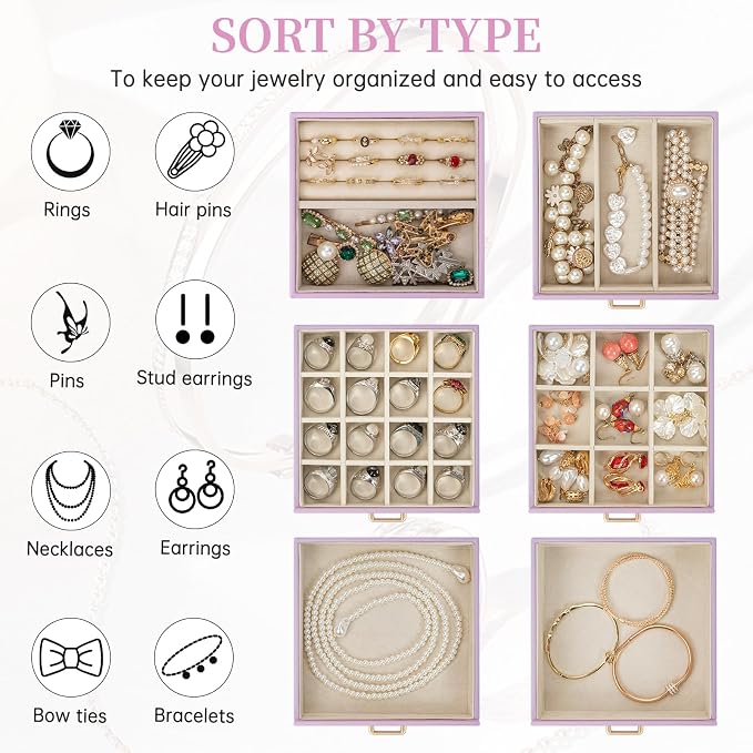 AKOZLIN Jewelry Box Organizer Functional Leather Jewelry Storage Case for Women Girls Ring Necklace Earring Bracelet Holder Organizer with Mirror - Image 4