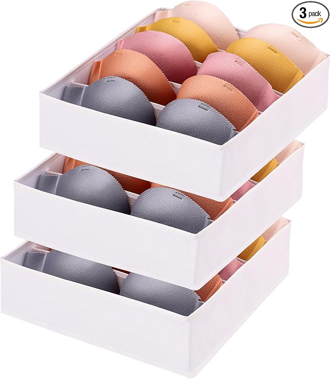 Bra Storage Drawers Organizer for Clothing Underwear Drawer Organizer Dividers Foldable Storage Cube Bins for Bra,Socks, Underwear,3 Pack （White） by Unknown
