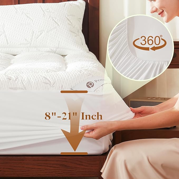 100% Waterproof Twin Size Mattress Topper,Thick Pillow Top Mattress Pad,Up to 21 Inch Deep Pocket,Soft Breathable Mattress Pad for Back Pain, Protector Cover(White)