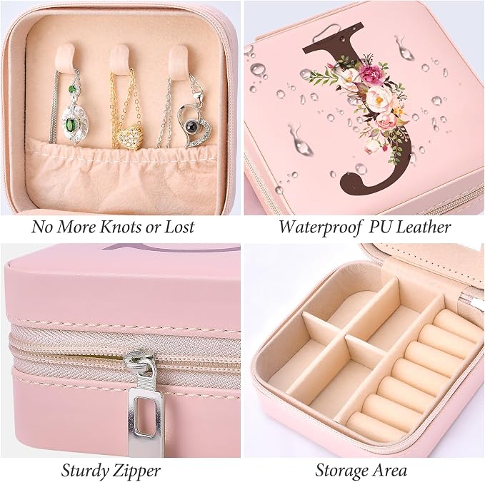 Inngeroo Christmas Gift Ideas, Initial Travel Jewelry Case Box Organizer Personalized Gifts, Fashion Travel Essentials Trendy Stuff Gifts for Teen Girls - Image 4