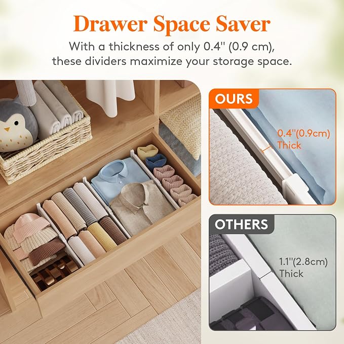 Lifewit 4" Tall 16 Pack Drawer Dividers, 27-42cm/10.5-16.5" Expandable Drawer Divider for Clothes, Adjustable Dresser Drawer Organizers, Drawers Separators for Dresser/Bathroom/Closet/Kitchen White - Image 6