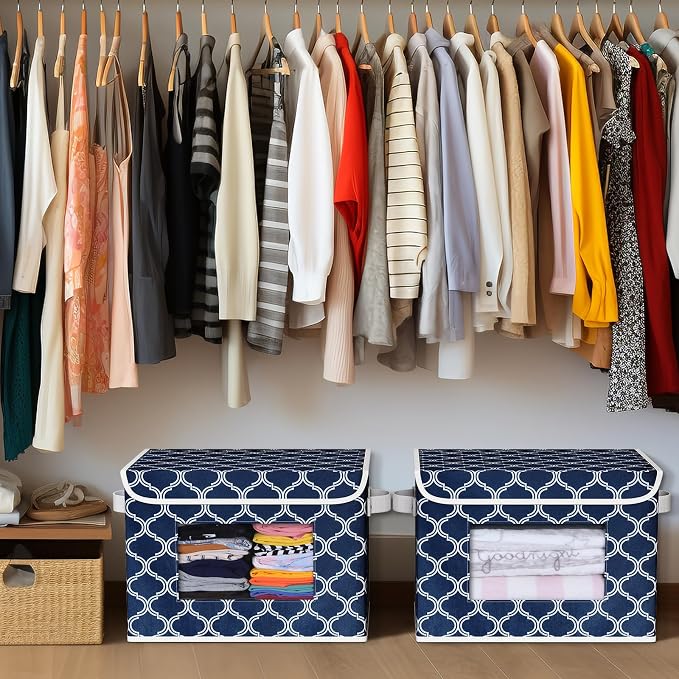 Univivi Fabric Foldable Storage Boxes [4-Pack] Large Collapsible Stackable Storage Bins with Lids, Closet Organizers and Storage Cube Basket for Home, Office, Bedroom (Blue Lantern, 17”x 12” x 12”) - Image 6