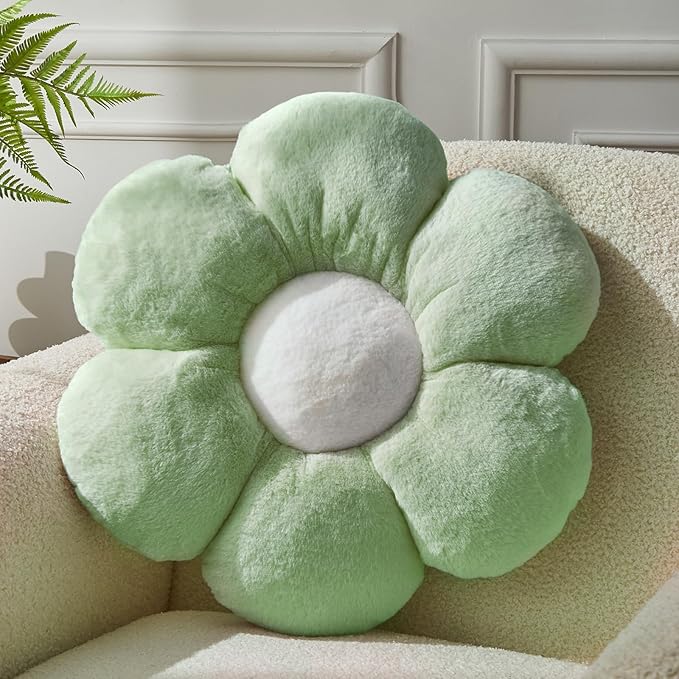 Green Flower Pillow, 23.62In Floor Pillow Cushion, Cute Flower Shaped Throw Pillow, Home Decorative Pillows for Sofa, Couch, Bed