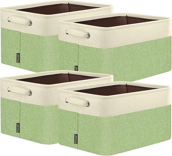BALEINE 4 Pack Fabric Closet Storage Bins for Shelves, Linen Closet Organizers and Storage, Decorative Baskets for Organizing, Shelf, Clothes, Home, Office (Green, 12"x8"x8") by BALEINE