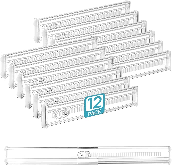 Vtopmart 12 Pack 2.36" Short Upgrade Drawer Dividers for Kitchen Drawer, 12.8"-22.3" Expandable Kitchen Drawer Organizer, Clear Plastic Organizer Separator for Flatware, Utensil, Cutlery, Underwear by Vtopmart