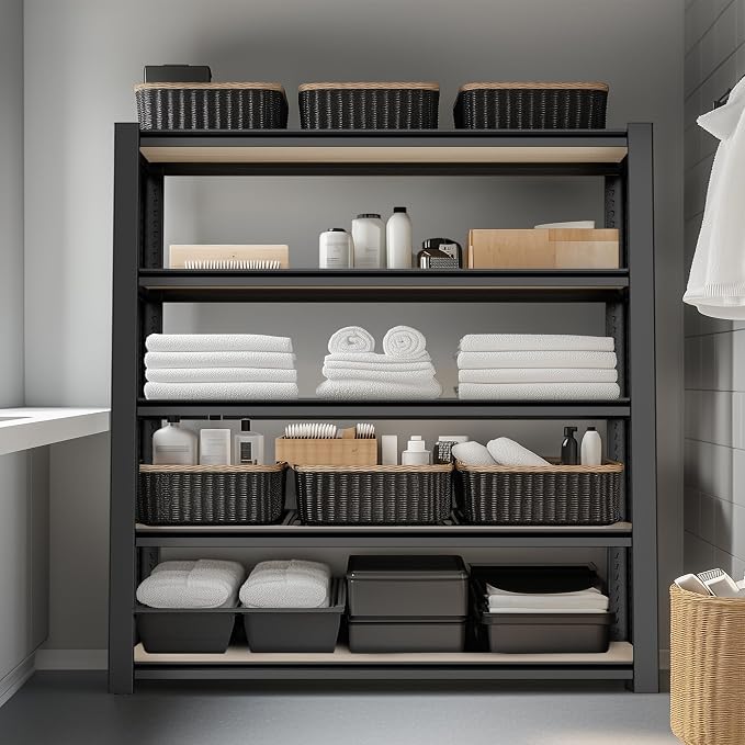 WORKPRO House 5-Tier Shelving Unit, Adjustable Heavy Duty Storage Shelves, Wood Grain Pattern, Waterproof Board, 3000lbs Boltless Shelving for Kitchen, Living Room, Garage, 48"W x 24"D x 72"H, Black - Image 2