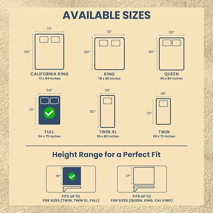 Full Size Mattress Protector Waterproof, Premium 200 GSM Terry Mattress Cover, Soft & Breathable Bed Cover, Fitted Sheet Style Stretchable Deep Pockets 15" by Utopia Bedding (Beige)