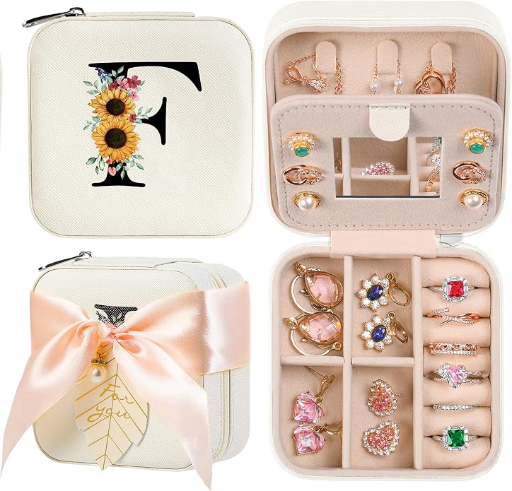 AYGXU Travel Jewelry Box for Women and Girls - Small Case With Initial A-Z - Teacher Gifts by AYGXU