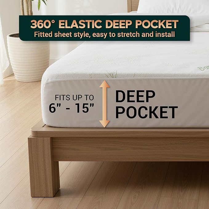 Waterproof Mattress Protector Cover- Bamboo Viscose 260 GSM mattress cover, Breathable, Noiseless, Fitted style, Fits upto 15 Inches deep mattress (Twin)