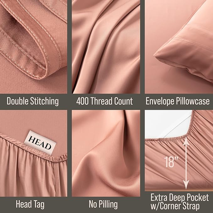 Bella Coterie Luxury Bamboo Viscose Queen Size Sheet Set | 100% Organically Grown | Ultra Soft | Cooling for Hot Sleepers | 18" Deep Pocket [Raisin]