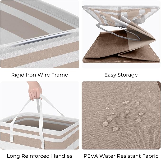 HomeHacks 2-Pack Large Laundry Basket, Waterproof, Freestanding Laundry Hamper, Collapsible Tall Clothes Hamper with Extended Handles for Clothes Toys in the Dorm and Family (Brown, 88L) - Image 2